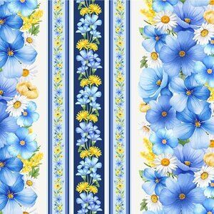 Timeless Treasures Blue Floral and Stripe Cotton Fabric by the Yard, 1 yard